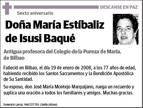 DE ISUSI BAQUE,MARIA ESTIBALIZ