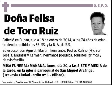 DE TORO RUIZ,FELISA