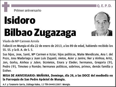 BILBAO ZUGAZAGA,ISIDORO