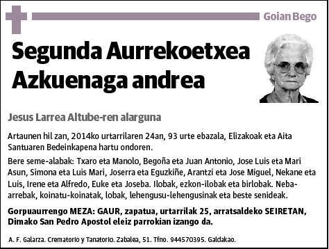 AURREKOETXEA AZKUENAGA,SEGUNDA