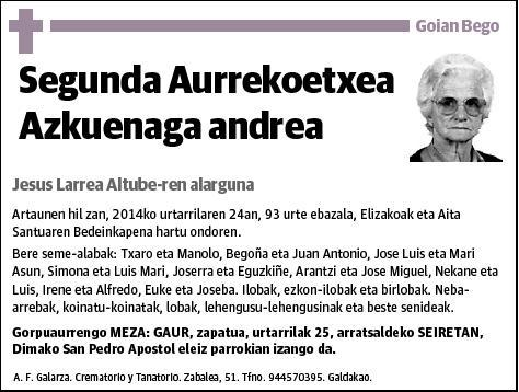 AURREKOETXEA AZKUENAGA,SEGUNDA