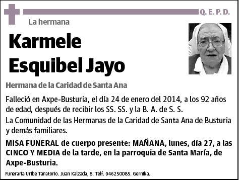 ESQUIBEL JAYO,LA HERMANA KARMELE