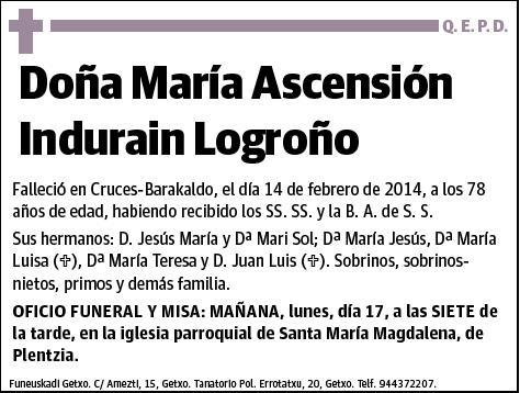 INDURAIN LOGROÑO,MARIA ASCENSION