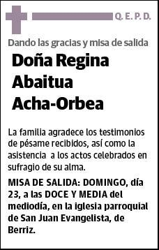 ABAITUA ACHA-ORBEA,REGINA