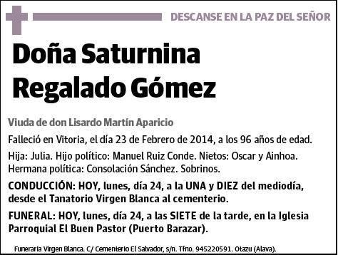 REGALADO GOMEZ,SATURNINA