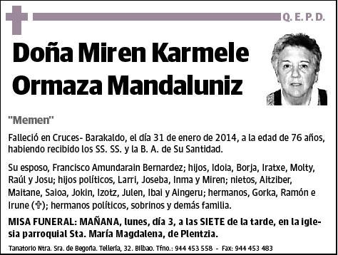 ORMAZA MANDALUNIZ,MIREN KARMELE