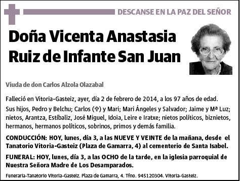 RUIZ DE INFANTE SAN JUAN,VICENTA ANASTASIA