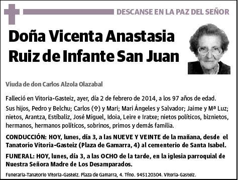 RUIZ DE INFANTE SAN JUAN,VICENTA ANASTASIA