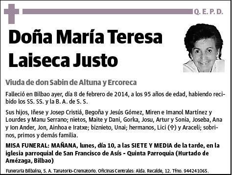 LAISECA JUSTO,MARIA TERESA