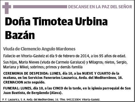 URBINA BAZAN,TIMOTEA