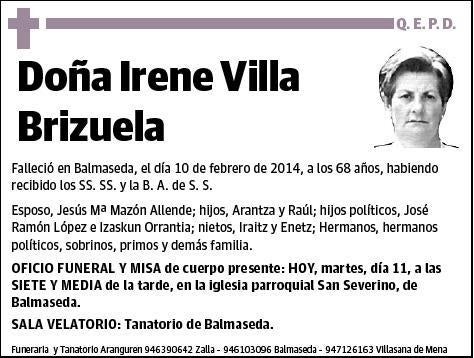 VILLA BRIZUELA,IRENE