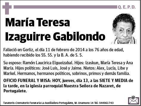 IZAGUIRRE GABILONDO,MARIA TERESA