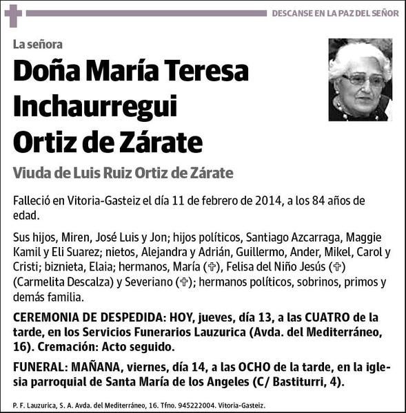 INCHAURREGUI ORTIZ DE ZARATE,MARIA TERESA