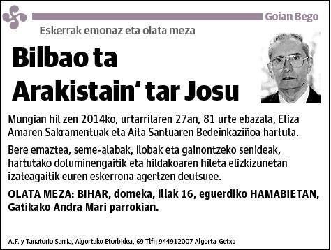 BILBAO TA ARAKISTAIN TAR,JOSU