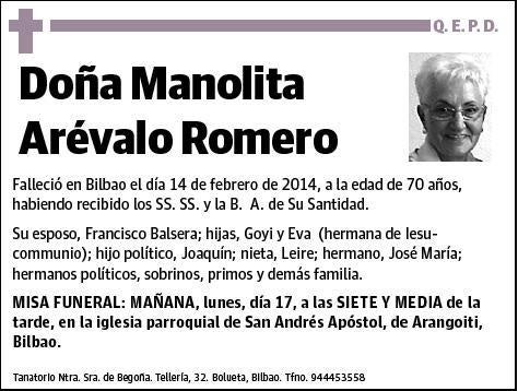 AREVALO ROMERO,MANOLITA