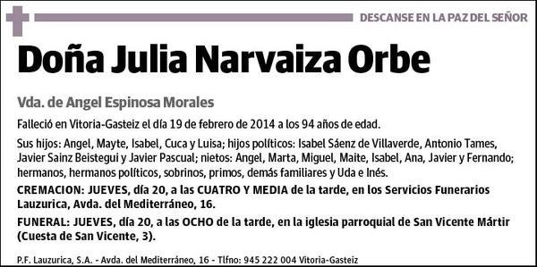 NARVAIZA ORBE,JULIA