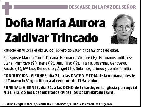 ZALDIVAR TRINCADO,MARIA AURORA