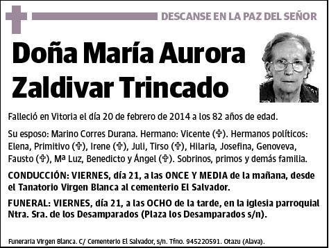 ZALDIVAR TRINCADO,MARIA AURORA