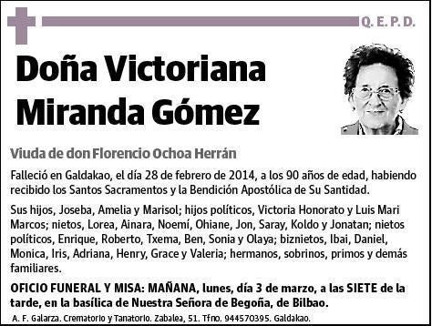 MIRANDA GOMEZ,VICTORIANA