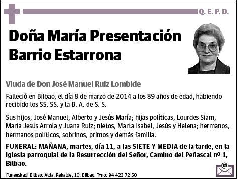 BARRIO ESTARRONA,MARIA PRESENTACION