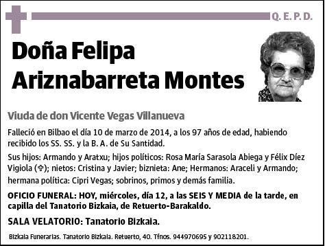 ARIZNABARRETA MONTES,FELIPA