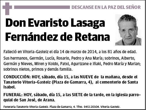 LASAGA FERNANDEZ DE RETANA,EVARISTO