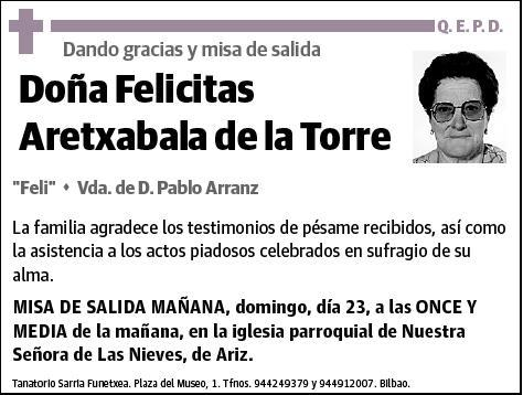 ARETXABALA DE LA TORRE,FELICITAS