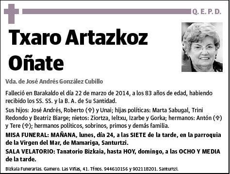 ARTAZKOZ OÑATE,TXARO