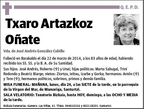 ARTAZKOZ OÑATE,TXARO