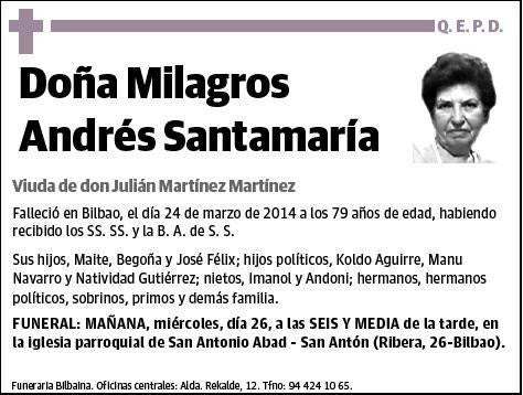 ANDRES SANTAMARIA,MILAGROS