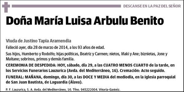 ARBULU BENITO,MARIA LUISA