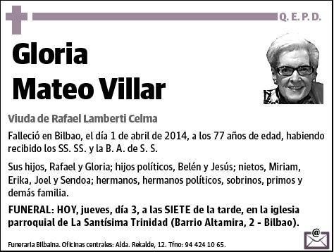 MATEO VILLAR,GLORIA