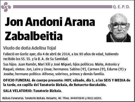 ARANA ZABALBEITIA,JON ANDONI