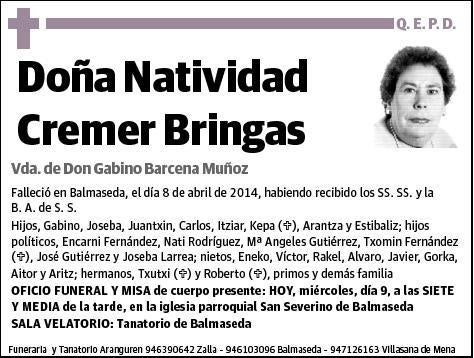 CREMER BRINGAS,NATIVIDAD