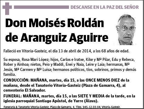 ROLDAN DE ARANGUIZ AGUIRRE,MOISES