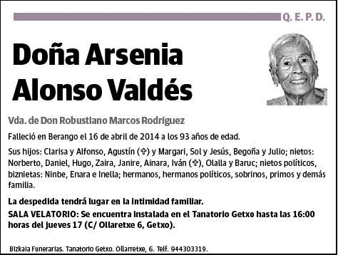 ALONSO VALDES,ARSENIA