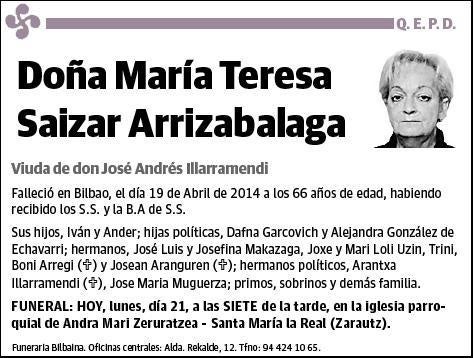 SAIZAR ARRIZABALAGA,MARIA TERESA