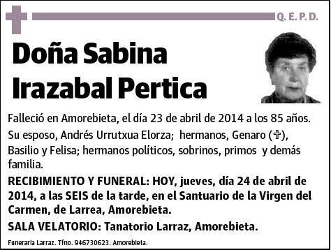 IRAZABAL PERTICA,SABINA