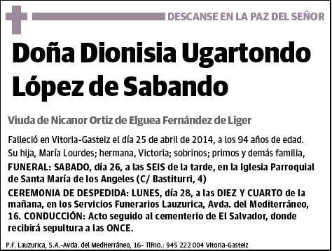 UGARTONDO LOPEZ DE SABANDO,DIONISIA