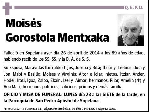 GOROSTOLA MENTXAKA,MOISES