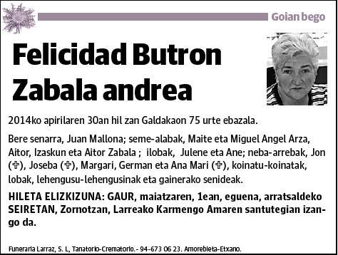 BUTRON ZABALA,FELICIDAD