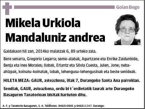 URKIOLA MANDALUNIZ,MIKAELA