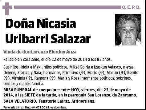 URIBARRI SALAZAR,NICASIA