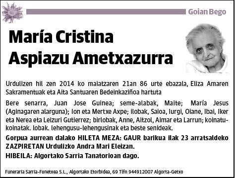 ASPIAZU AMETXAZURRA,MARIA CRISTINA