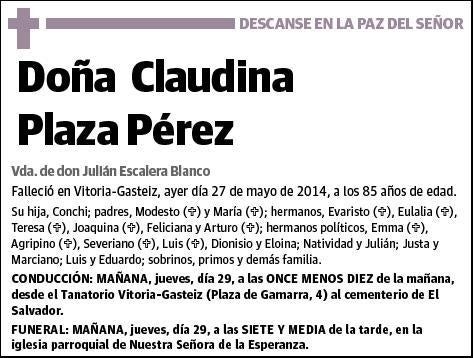 PLAZA PEREZ,CLAUDINA