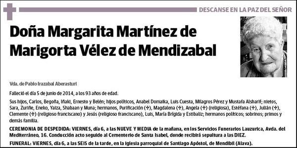 MARTINEZ DE MARIGORTA VELEZ DE MENDIZABAL,MARGARITA