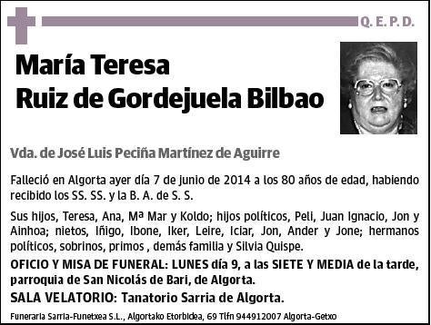 RUIZ DE GORDEJUELA BILBAO,MARIA TERESA