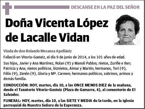 LOPEZ DE LACALLE VIDAN,VICENTA