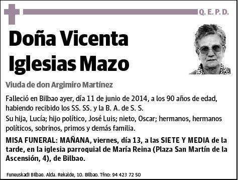 IGLESIAS MAZO,VICENTA