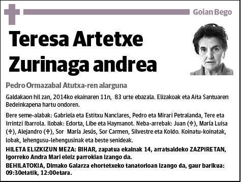 ARTETXE ZURINAGA,TERESA